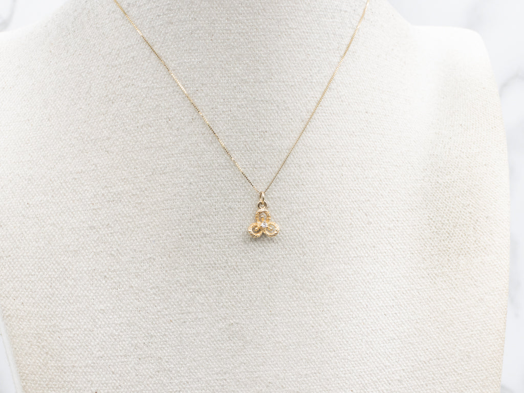 Antique Textured Yellow Gold and Diamond Stickpin Conversion Pendant