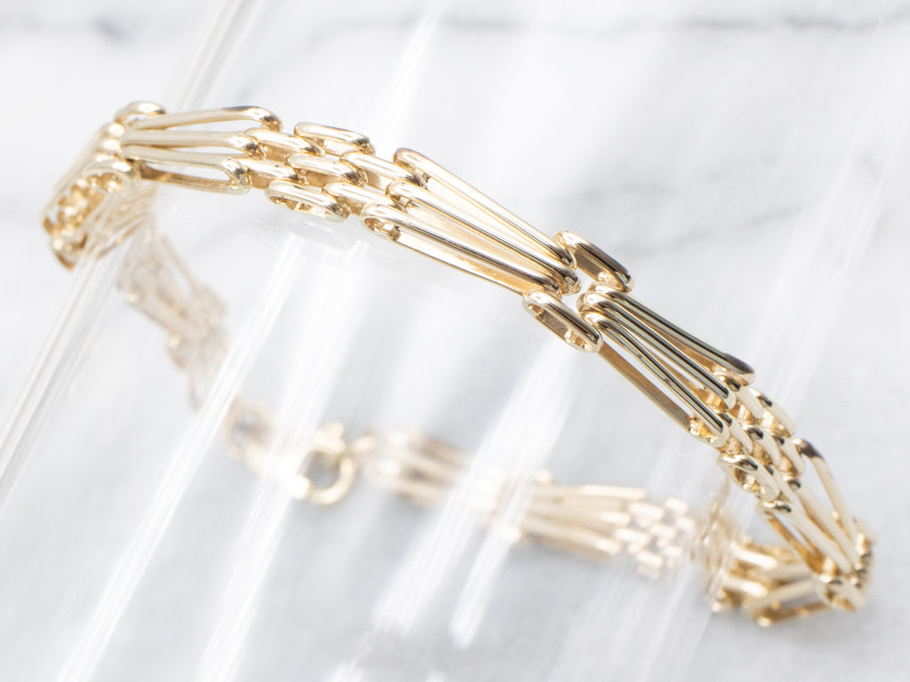 Elongated Italian Gold Gate Link Bracelet
