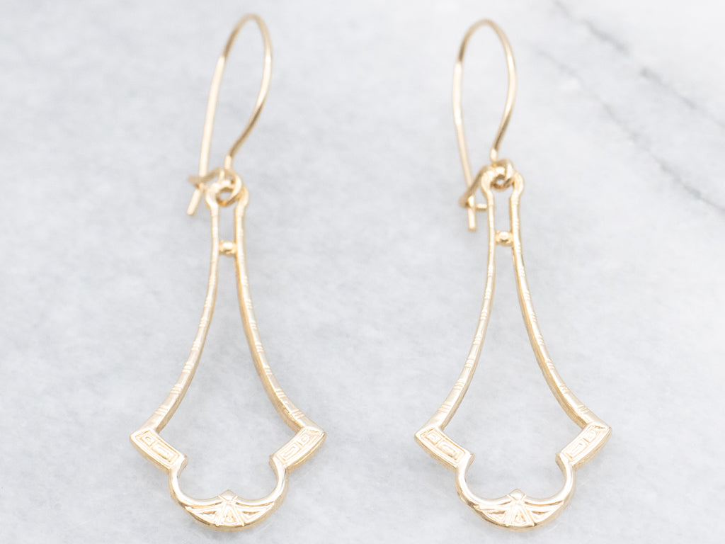 Engraved Yellow Gold Antique Drop Earrings