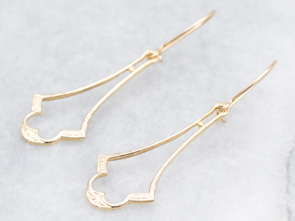 Engraved Yellow Gold Antique Drop Earrings