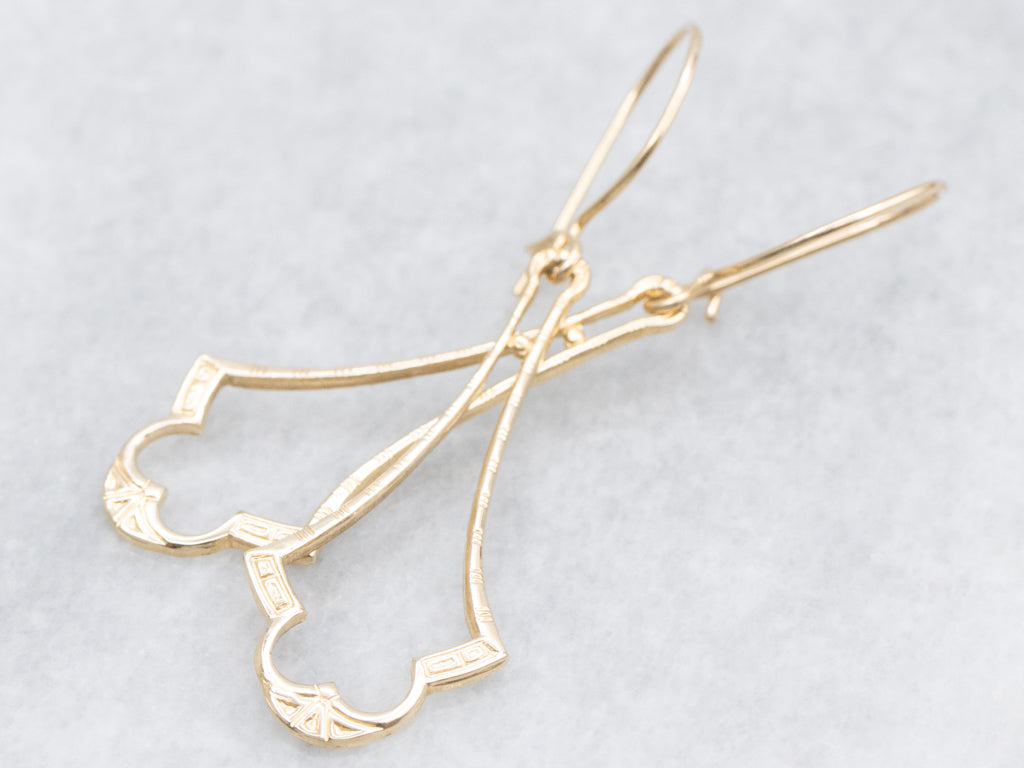 Engraved Yellow Gold Antique Drop Earrings