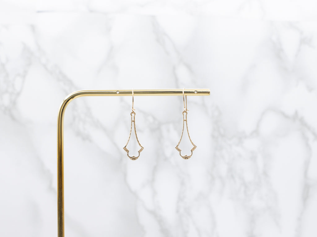 Engraved Yellow Gold Antique Drop Earrings