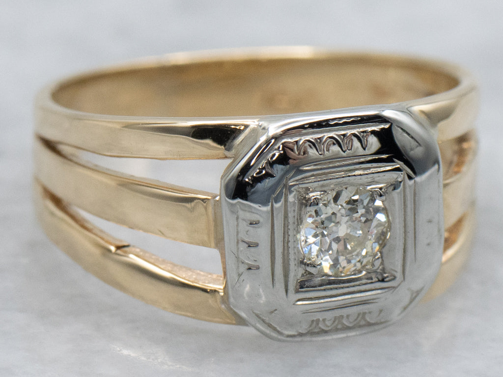 Mix-Era Old Mine Cut Diamond Solitaire Ring