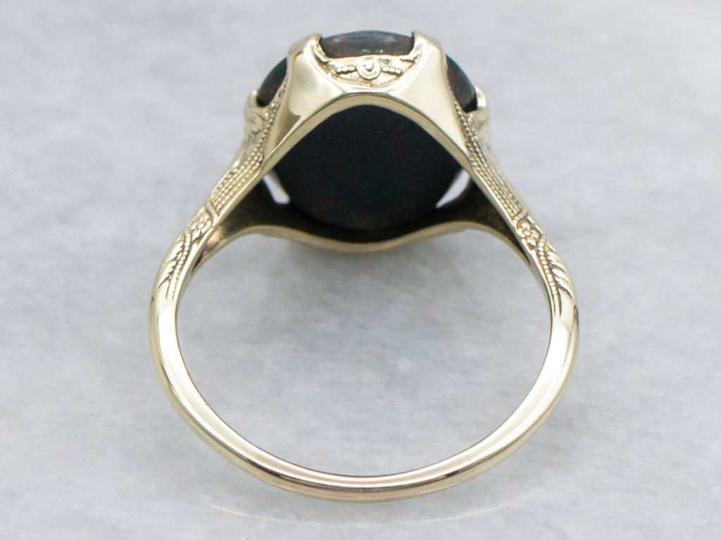 Art Nouveau Era Hand-Engraved Green Gold Bloodstone Ring
