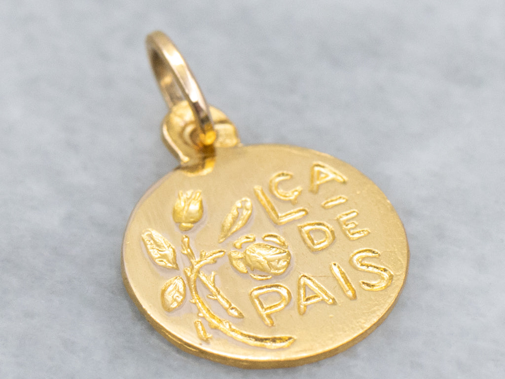 Portuguese "L ca de Pais" Gold Floral Disc Charm Pendant
