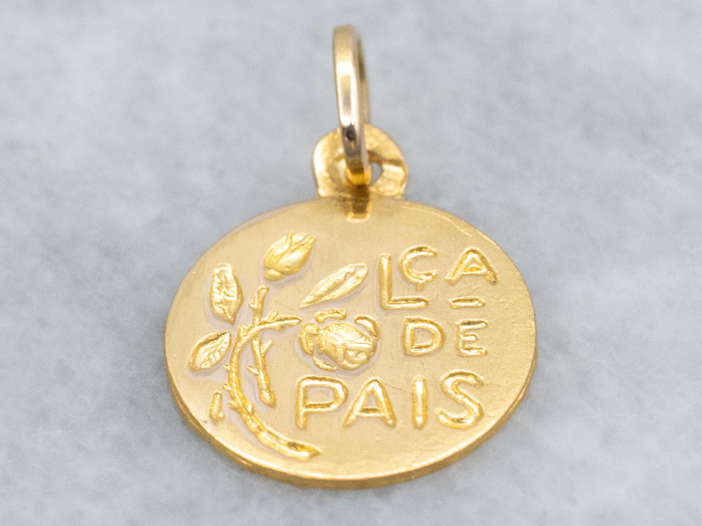 Portuguese "L ca de Pais" Gold Floral Disc Charm Pendant