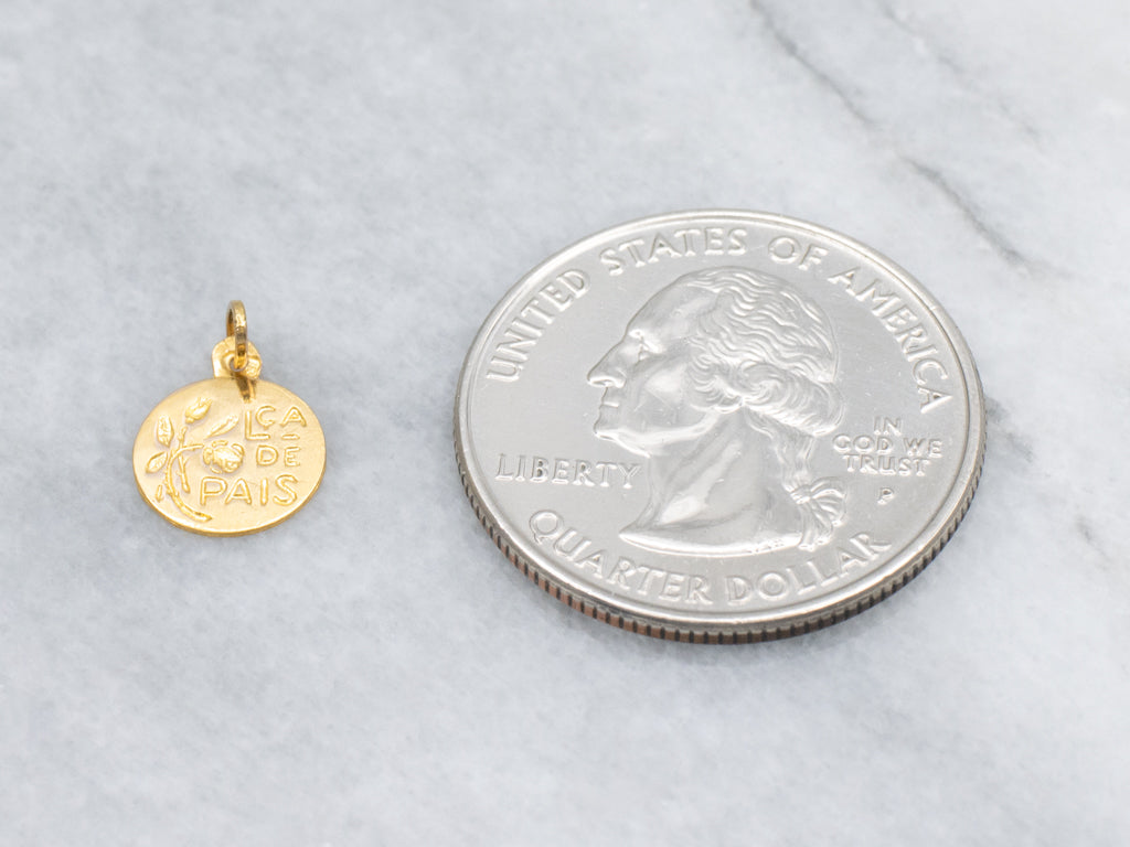 Portuguese "L ca de Pais" Gold Floral Disc Charm Pendant
