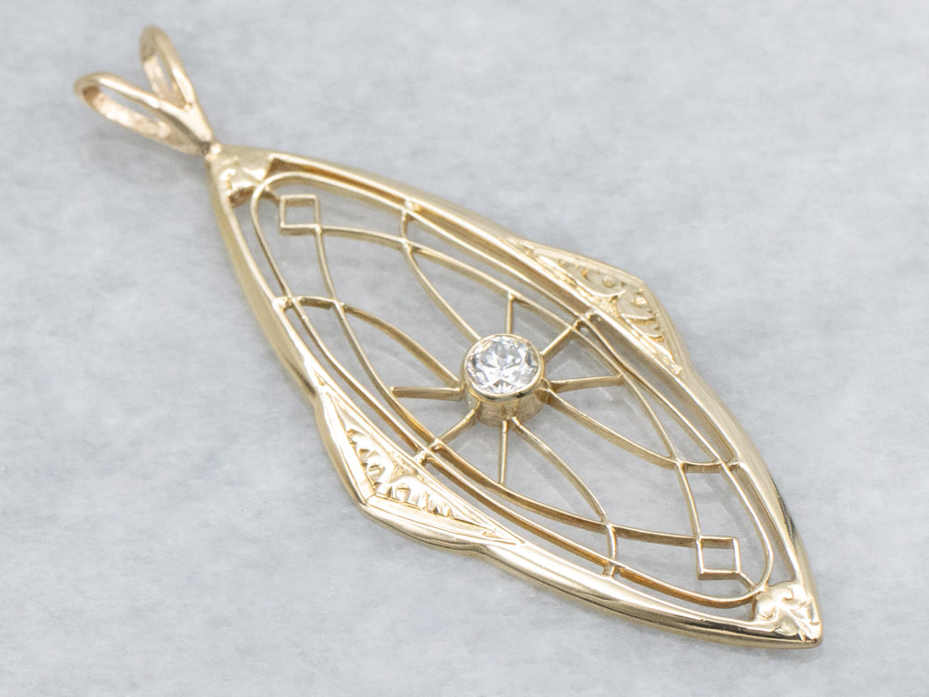 Yellow Gold and Diamond Antique Pin Conversion Pendant
