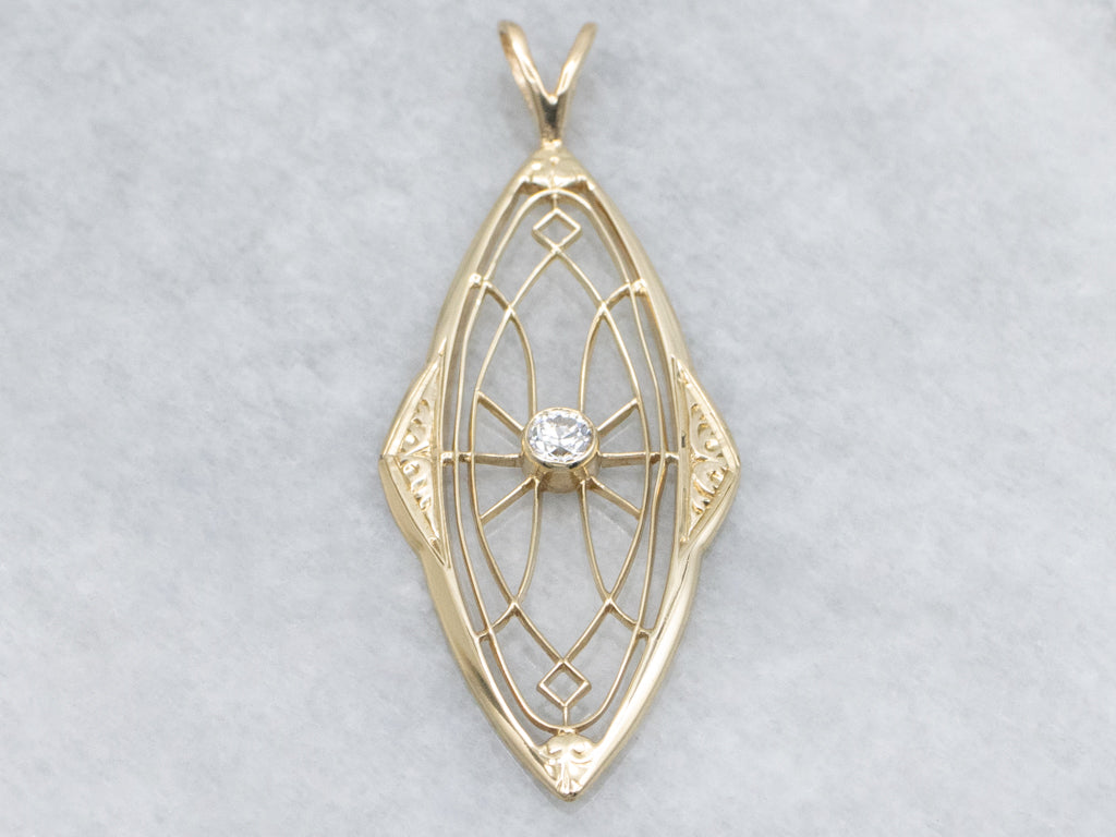 Yellow Gold and Diamond Antique Pin Conversion Pendant