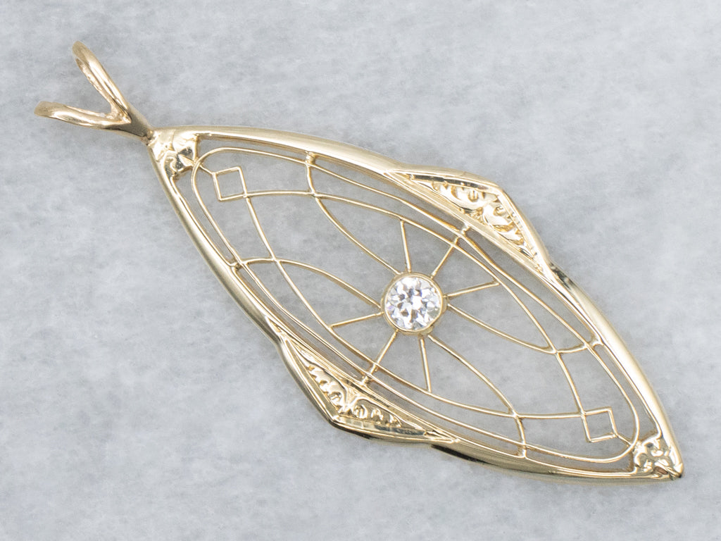 Yellow Gold and Diamond Antique Pin Conversion Pendant