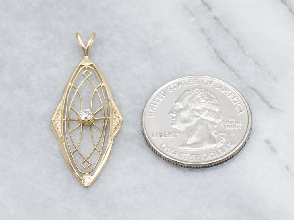 Yellow Gold and Diamond Antique Pin Conversion Pendant