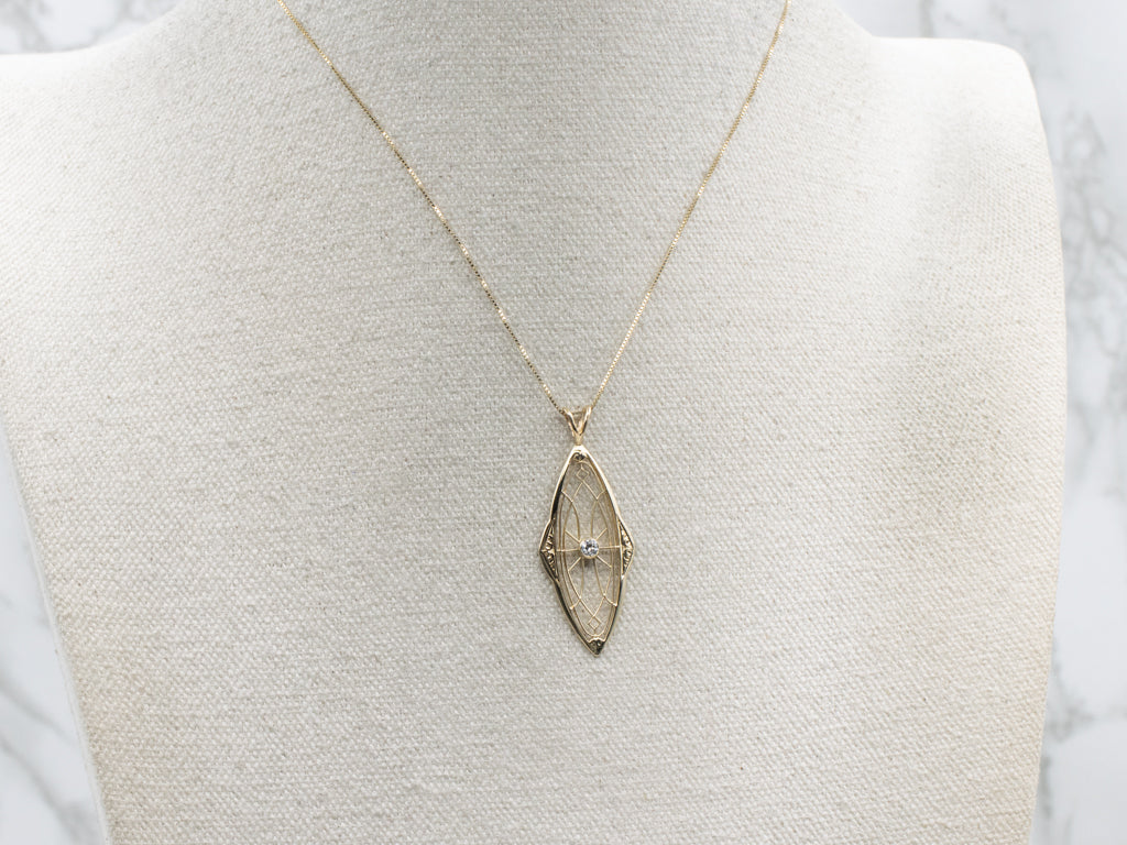 Yellow Gold and Diamond Antique Pin Conversion Pendant