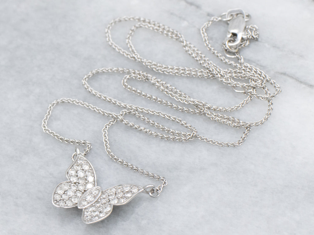 Diamond Encrusted Butterfly Pendant Necklace