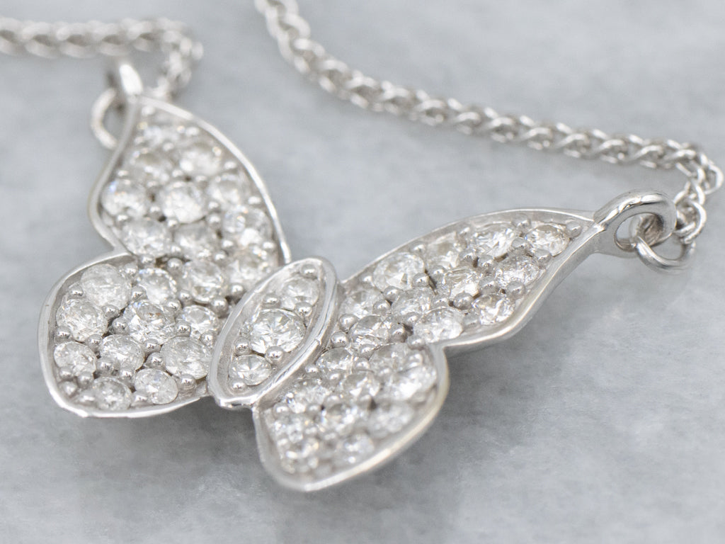 Diamond Encrusted Butterfly Pendant Necklace