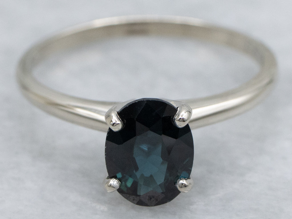 White Gold Oval-Cut Sapphire Solitaire Engagement Ring