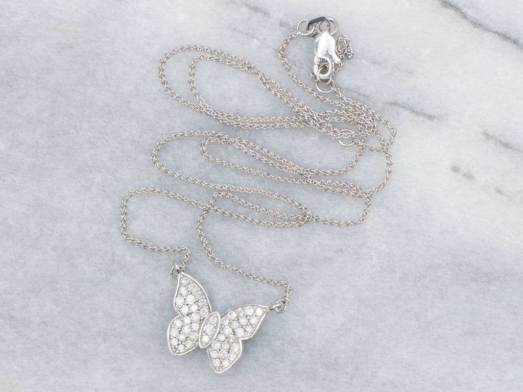 Diamond Encrusted Butterfly Pendant Necklace