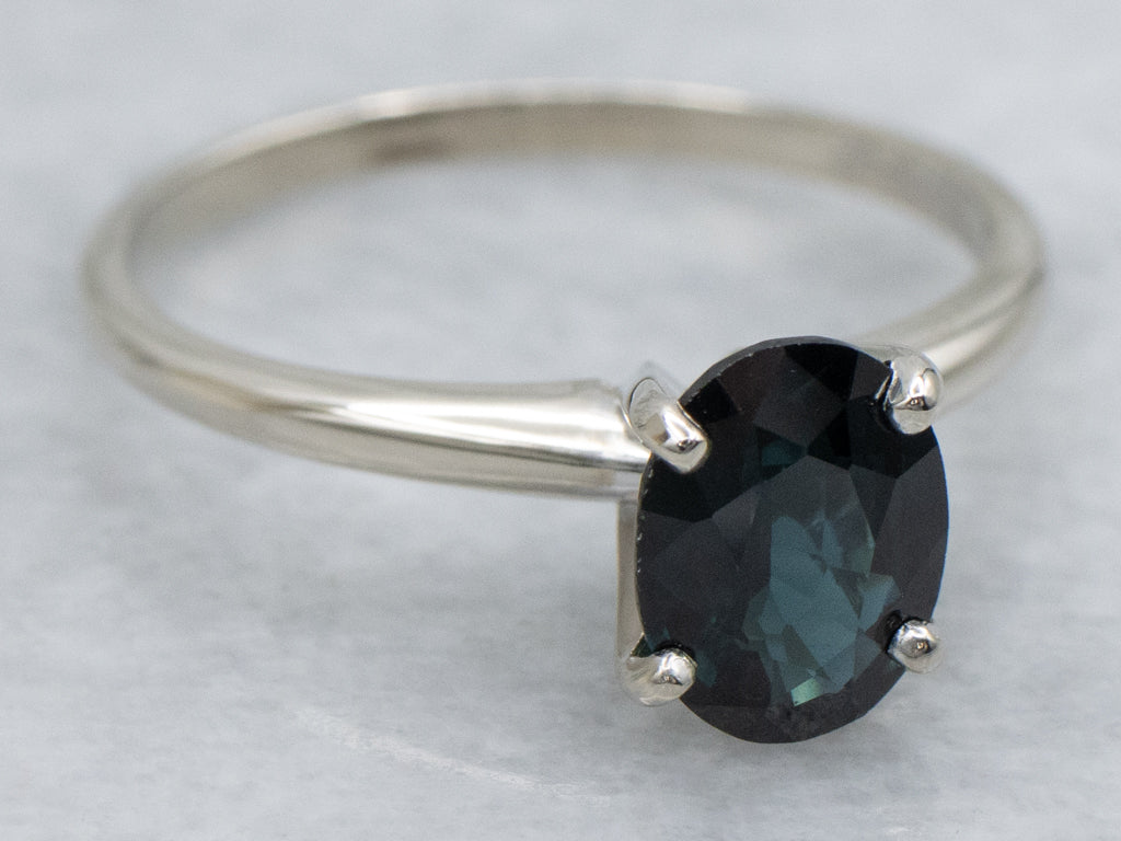 White Gold Oval-Cut Sapphire Solitaire Engagement Ring
