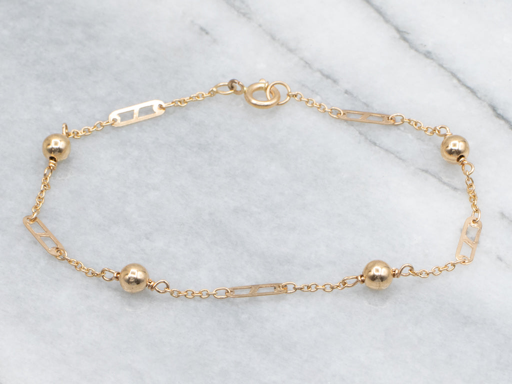 Beaded 800 Gold Station Link Bracelet