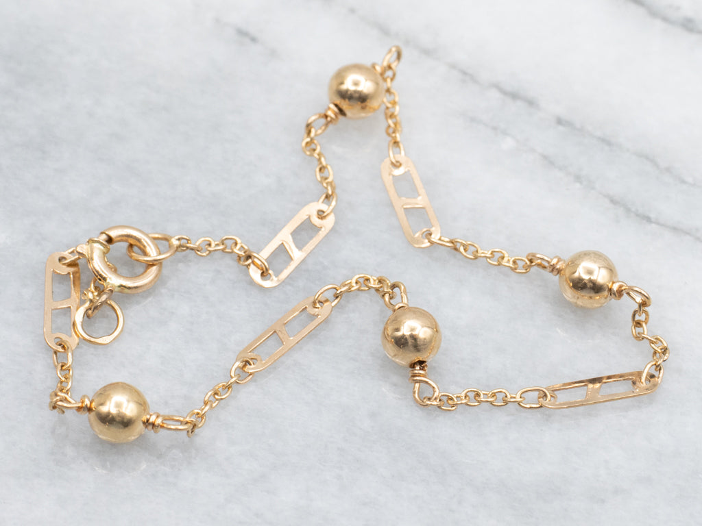Beaded 800 Gold Station Link Bracelet