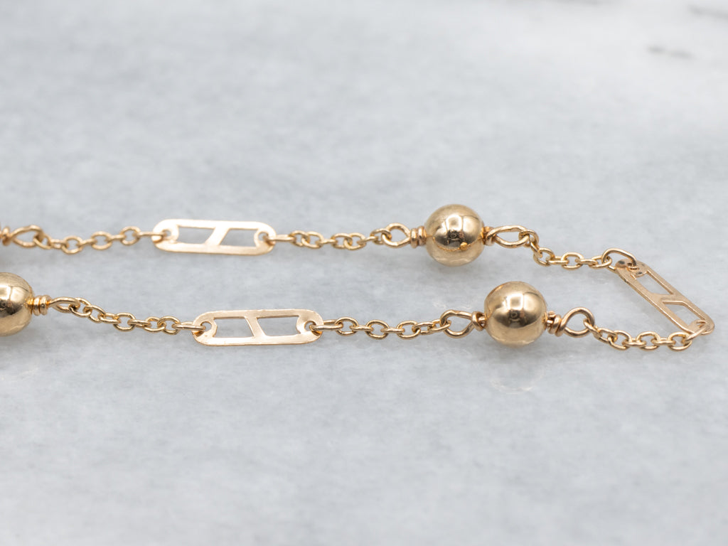 Beaded 800 Gold Station Link Bracelet