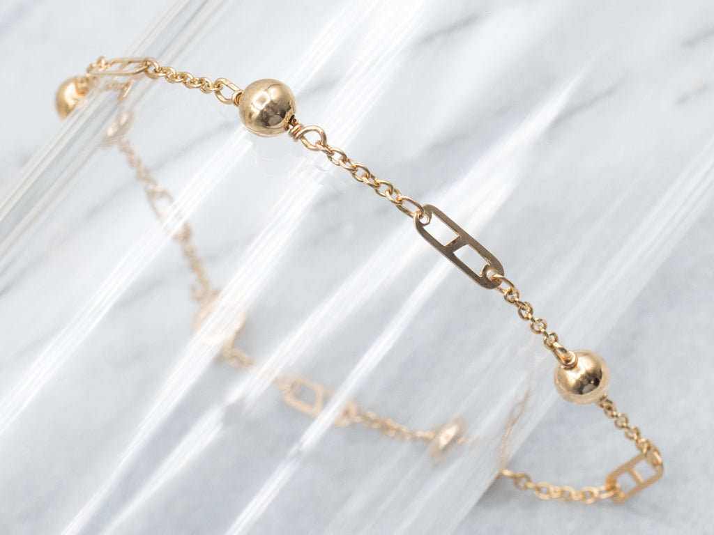 Beaded 800 Gold Station Link Bracelet