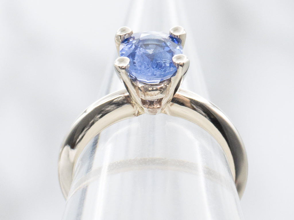 Four-Prong White Gold Sapphire Solitaire Engagement Ring