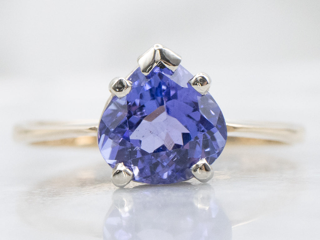 Pear-Cut Tanzanite Two-Tone Gold Solitaire Ring