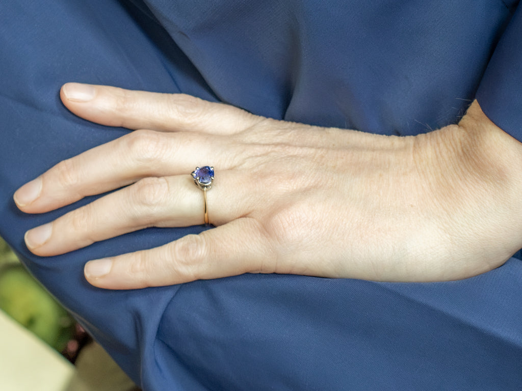 Pear-Cut Tanzanite Two-Tone Gold Solitaire Ring