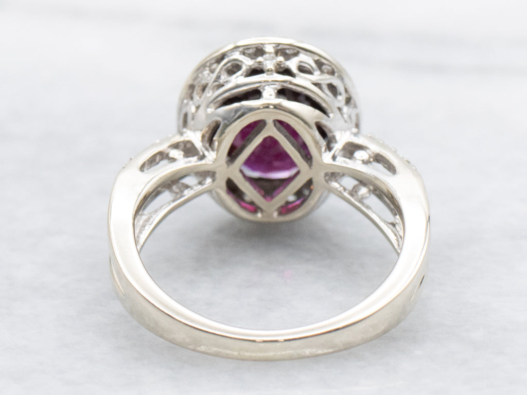 Garnet and Diamond Modern Gold Halo Ring