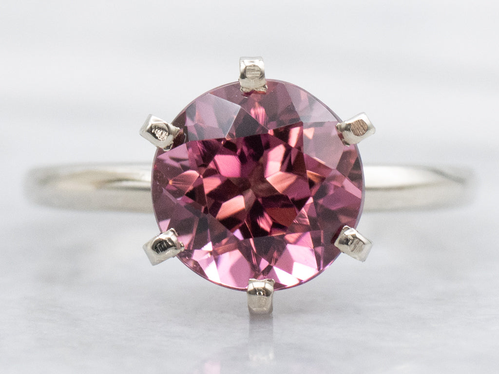 White Gold Pink Tourmaline Solitaire Ring