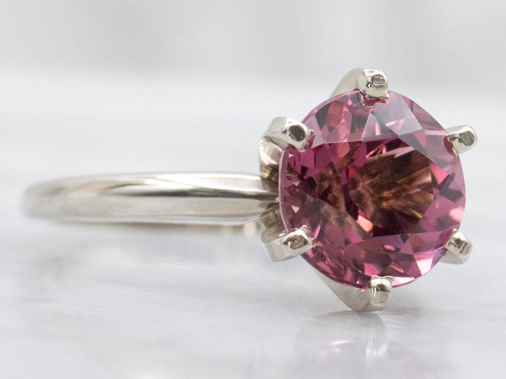 White Gold Pink Tourmaline Solitaire Ring