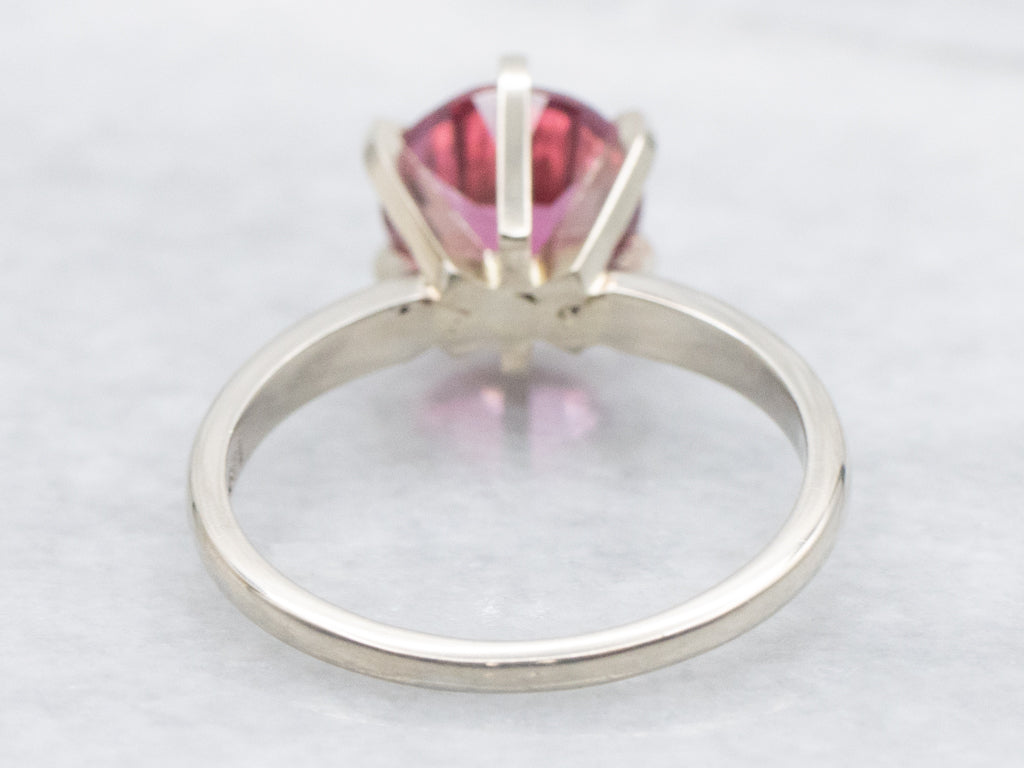 White Gold Pink Tourmaline Solitaire Ring