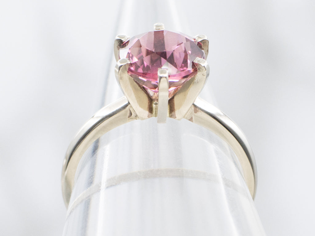White Gold Pink Tourmaline Solitaire Ring