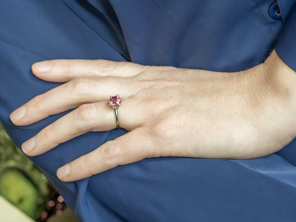 White Gold Pink Tourmaline Solitaire Ring