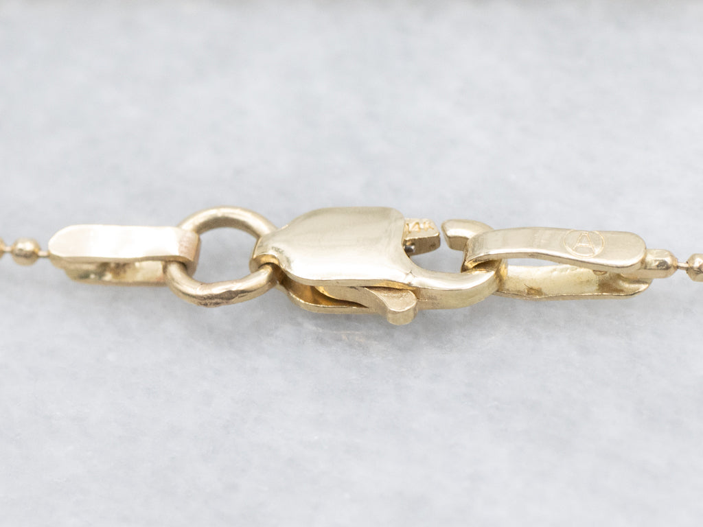 Yellow Gold Dash and Dot Beaded Chain with Lobster Clasp