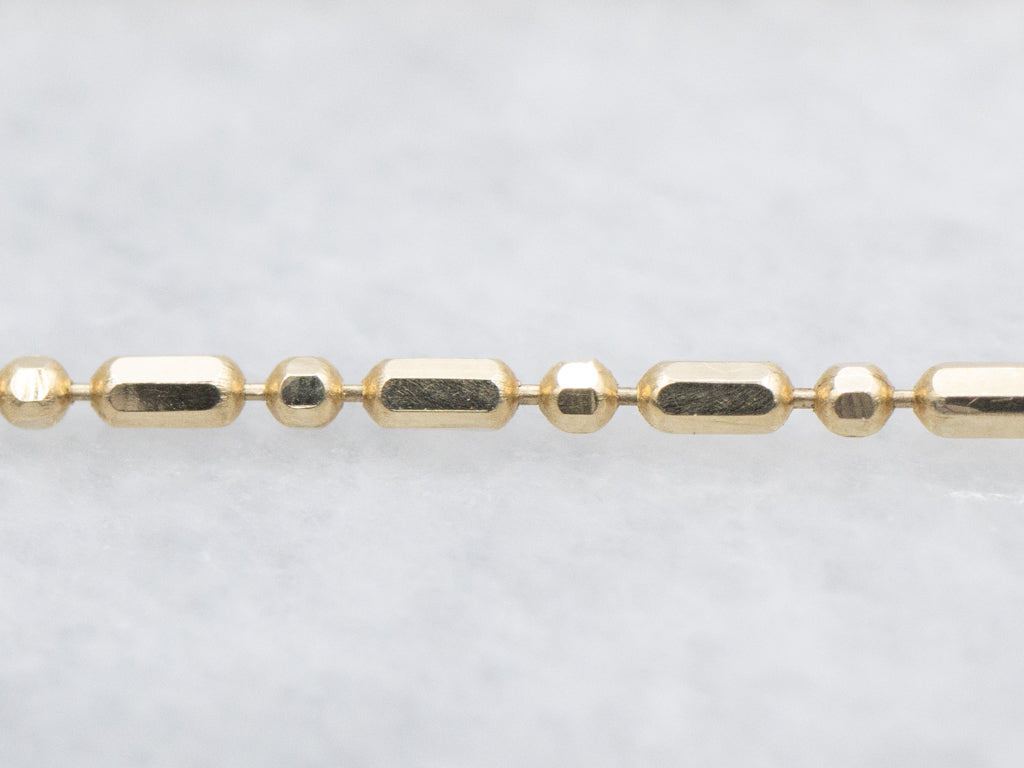 Yellow Gold Dash and Dot Beaded Chain with Lobster Clasp