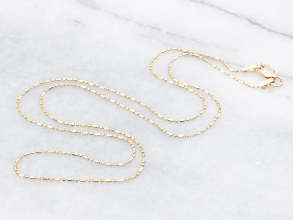 Yellow Gold Dash and Dot Beaded Chain with Lobster Clasp