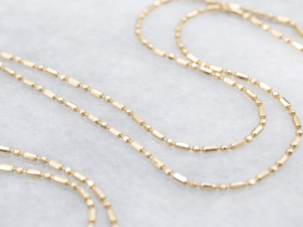 Yellow Gold Dash and Dot Beaded Chain with Lobster Clasp