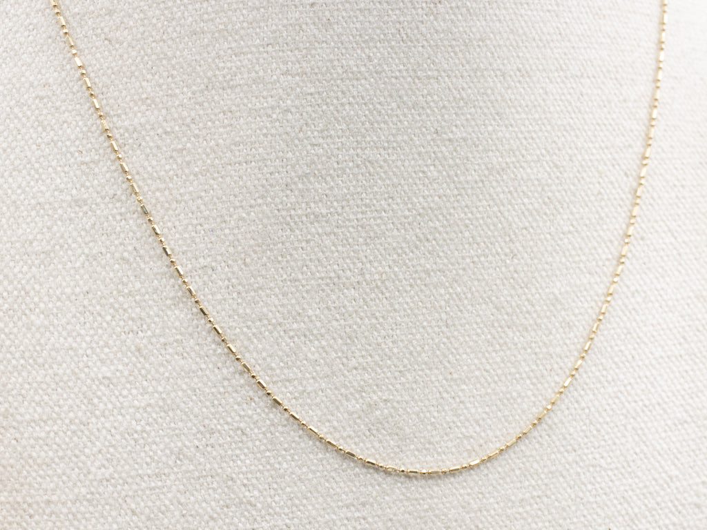 Yellow Gold Dash and Dot Beaded Chain with Lobster Clasp