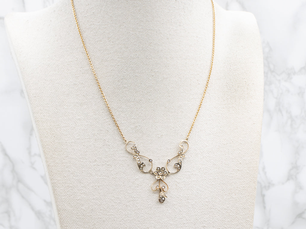 Antique Floral Seed Pearl Gold Belle Époque Necklace