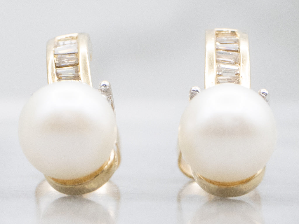 Saltwater Pearl Mix-Cut Diamond Drop Earrings