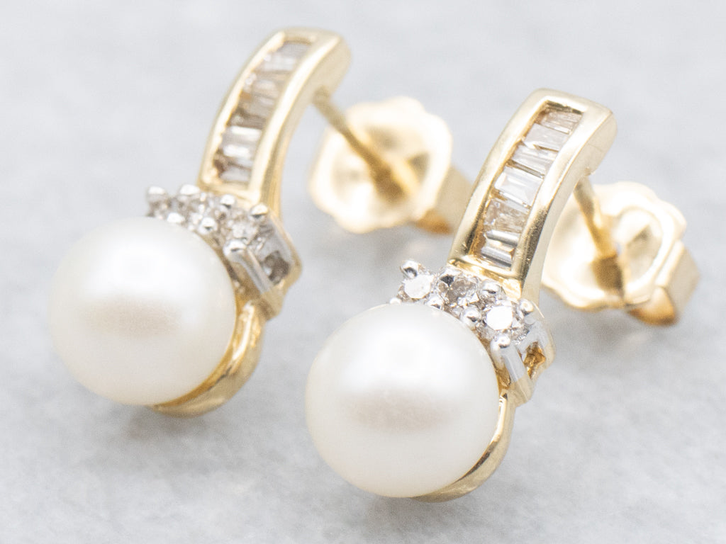Saltwater Pearl Mix-Cut Diamond Drop Earrings