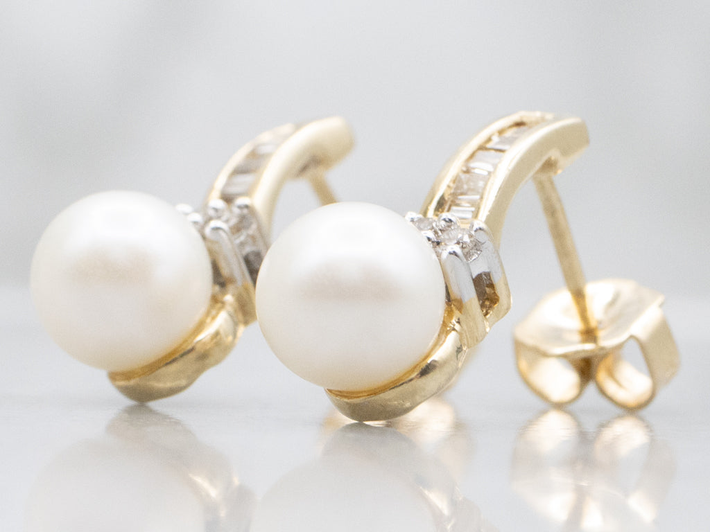Saltwater Pearl Mix-Cut Diamond Drop Earrings