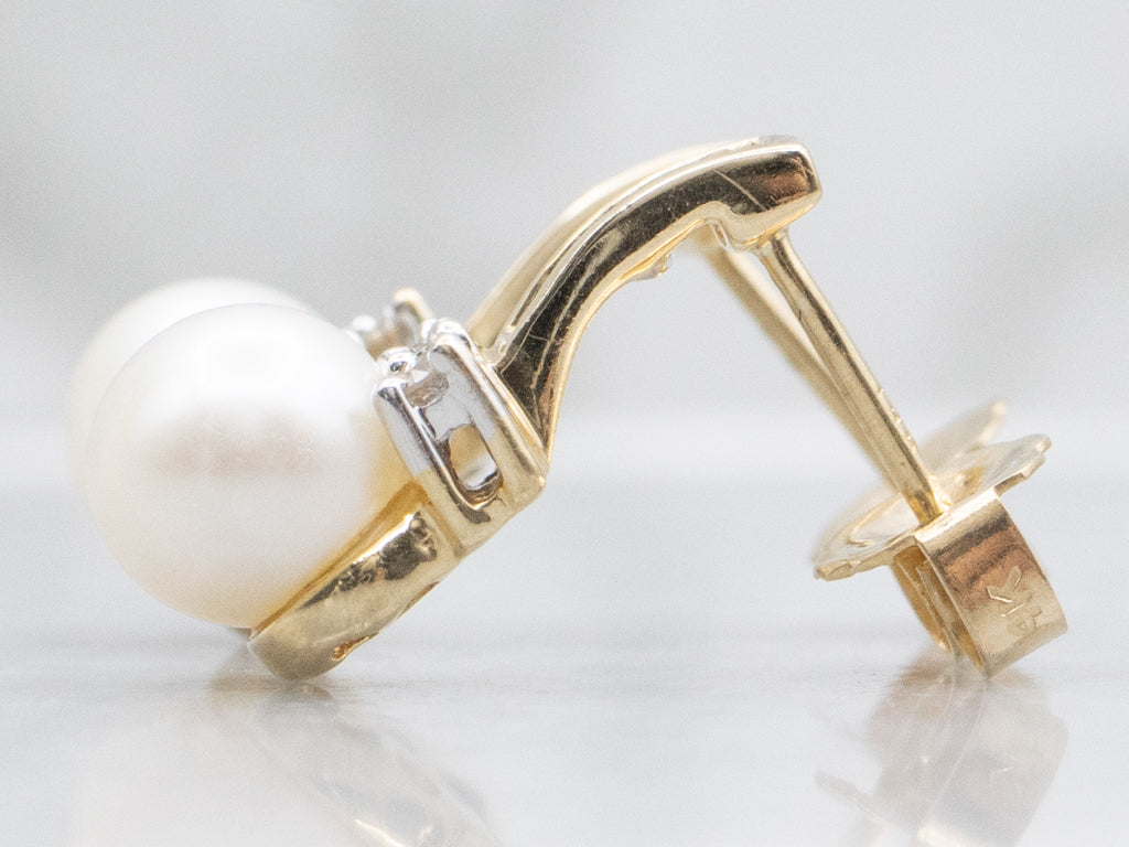 Saltwater Pearl Mix-Cut Diamond Drop Earrings