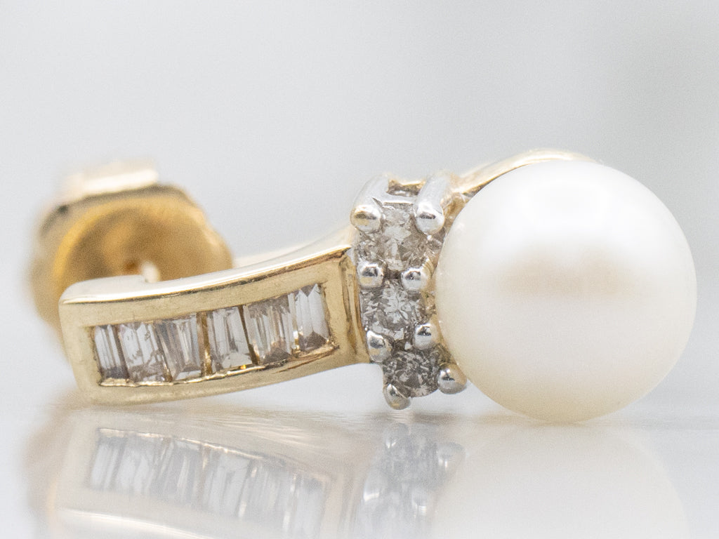 Saltwater Pearl Mix-Cut Diamond Drop Earrings