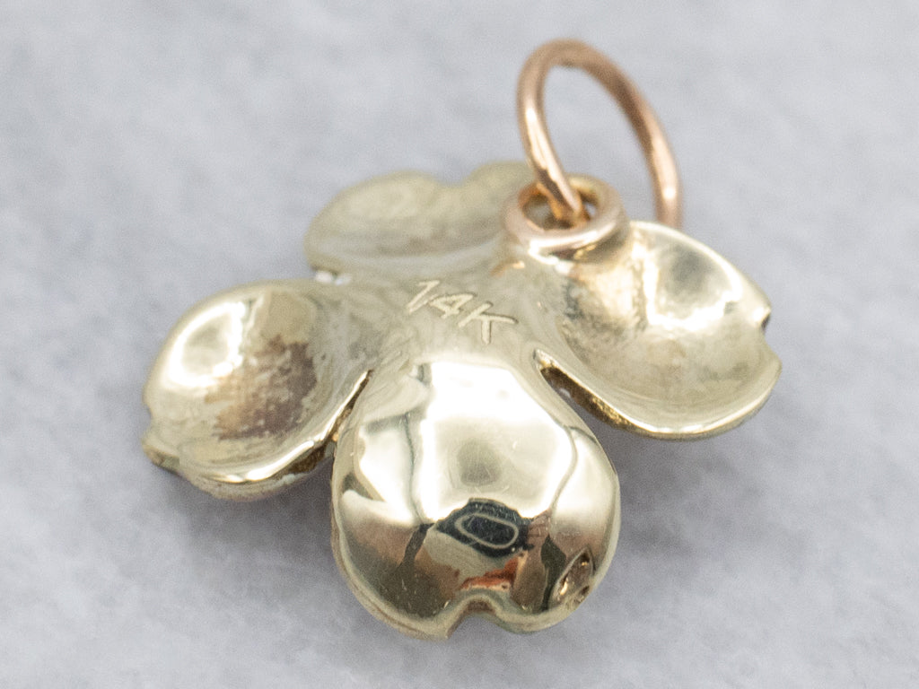 Antique Larter & Sons Enamel and Gold Pink Dogwood Flower Pendant