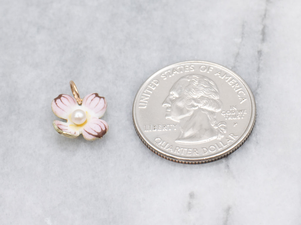 Antique Larter & Sons Enamel and Gold Pink Dogwood Flower Pendant
