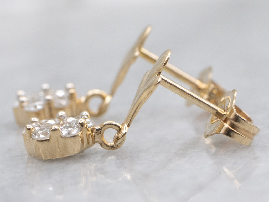 Polished Gold Diamond Cluster Drop Earrings