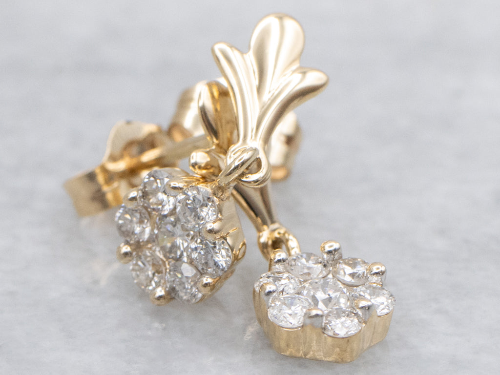 Polished Gold Diamond Cluster Drop Earrings