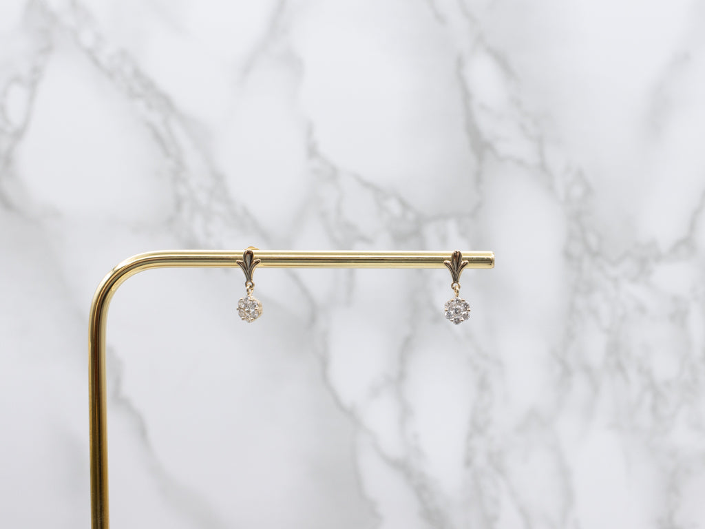 Polished Gold Diamond Cluster Drop Earrings